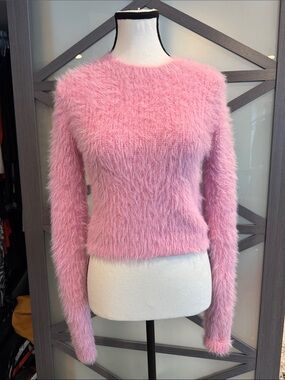 Zara Pink Fuzzy Crewneck Sweater